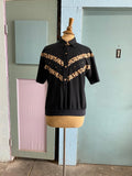 90’s black & leopard buttonless polo shirt