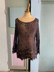 90’s-Y2K Black floral crochet top