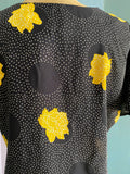 80-90's Black polka dot boxy top with a yellow rose print