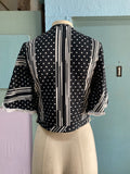 70's Black and white polka dot crop top with bell sleeves