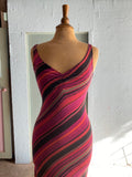 Y2K Betsey Johnson body con fuchsia & black striped dress