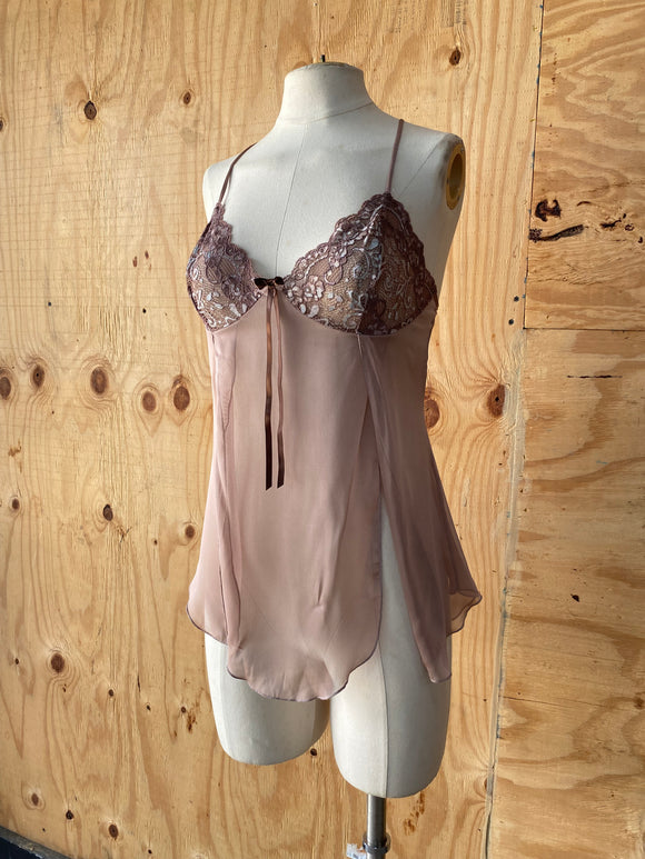 Y2K Brown sheer laced baby doll top