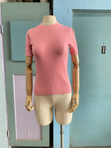 90's-Y2K bubblegum pink striped mock neck knit top