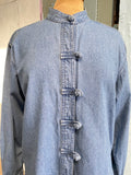 90's denim long sleeve shirt with mandarin collar