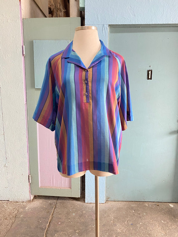 70's purple blue striped tunic top