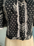 70's Black and white polka dot crop top with bell sleeves