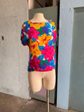 80-90's colorful tropical floral boxy top