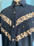 90’s black & leopard buttonless polo shirt