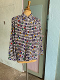 80-90's Black, White & primary  hounds tooth long sleeve shirt