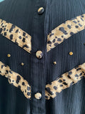 90’s black & leopard buttonless polo shirt