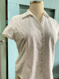 Y2k White eyelet short sleeve button down  plus size shirt