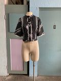 70's Black and white polka dot crop top with bell sleeves