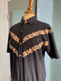 90’s black & leopard buttonless polo shirt