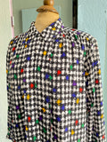 80-90's Black, White & primary  hounds tooth long sleeve shirt