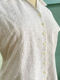 Y2k White eyelet short sleeve button down  plus size shirt