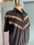 90’s black & leopard buttonless polo shirt