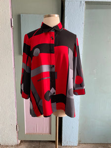 Y2K Red, Black and Gray Geo Shaped color block shirt