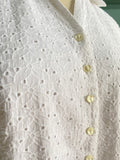 Y2k White eyelet short sleeve button down  plus size shirt