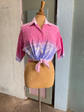 80-90's Pink & Violet pastel tie-dye Hawaiian shirt