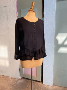 90's -Y2K black boho top with sheer layered hem