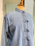 90's denim long sleeve shirt with mandarin collar