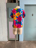 80-90's colorful tropical floral boxy top