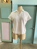 Y2k White eyelet short sleeve button down  plus size shirt