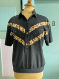 90’s black & leopard buttonless polo shirt