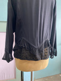 90's -Y2K black boho top with sheer layered hem