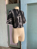 70's Black and white polka dot crop top with bell sleeves