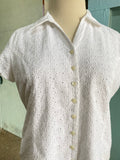 Y2k White eyelet short sleeve button down  plus size shirt