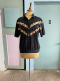 90’s black & leopard buttonless polo shirt