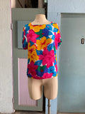 80-90's colorful tropical floral boxy top