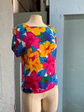 80-90's colorful tropical floral boxy top