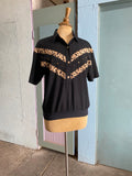 90’s black & leopard buttonless polo shirt