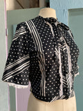 70's Black and white polka dot crop top with bell sleeves