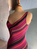 Y2K Betsey Johnson body con fuchsia & black striped dress