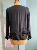 90's -Y2K black boho top with sheer layered hem