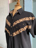 90’s black & leopard buttonless polo shirt