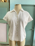 Y2k White eyelet short sleeve button down  plus size shirt