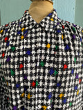 80-90's Black, White & primary  hounds tooth long sleeve shirt