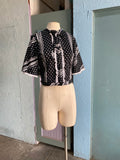 70's Black and white polka dot crop top with bell sleeves