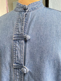 90's denim long sleeve shirt with mandarin collar