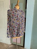 80-90's Black, White & primary  hounds tooth long sleeve shirt