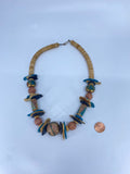 80-90's Turquoise & Tan wooden beaded statement necklace