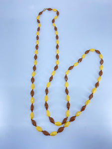 70-80's Vintage brown and yellow long beaded necklace