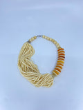 80-90's Ivory and wooden toned beaded twist choker statement necklace