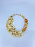 80-90's Ivory and wooden toned beaded twist choker statement necklace