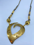 80-90's Big bronze heart necklace with bronze and black beads.