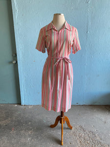 50-60's Pink striped plus size shirt dress